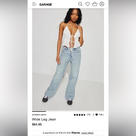 Garage denim Jambe large wide leg, size 00 , length 23 - Picture 1 of 4